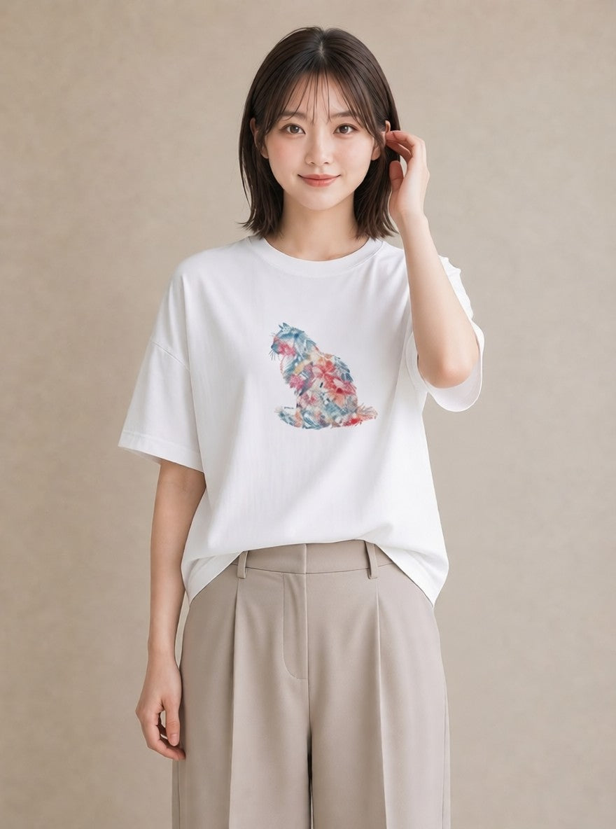 デザインTシャツ レディース 猫の手 猫 ねこ イラスト ラフ 女子会 お揃い 白T YMAZO
