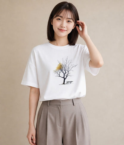 半袖Tシャツ レディース 木 植物 ボタニカル イラスト ゆるかわ 友達ギフト 部屋着 白T YMAZO