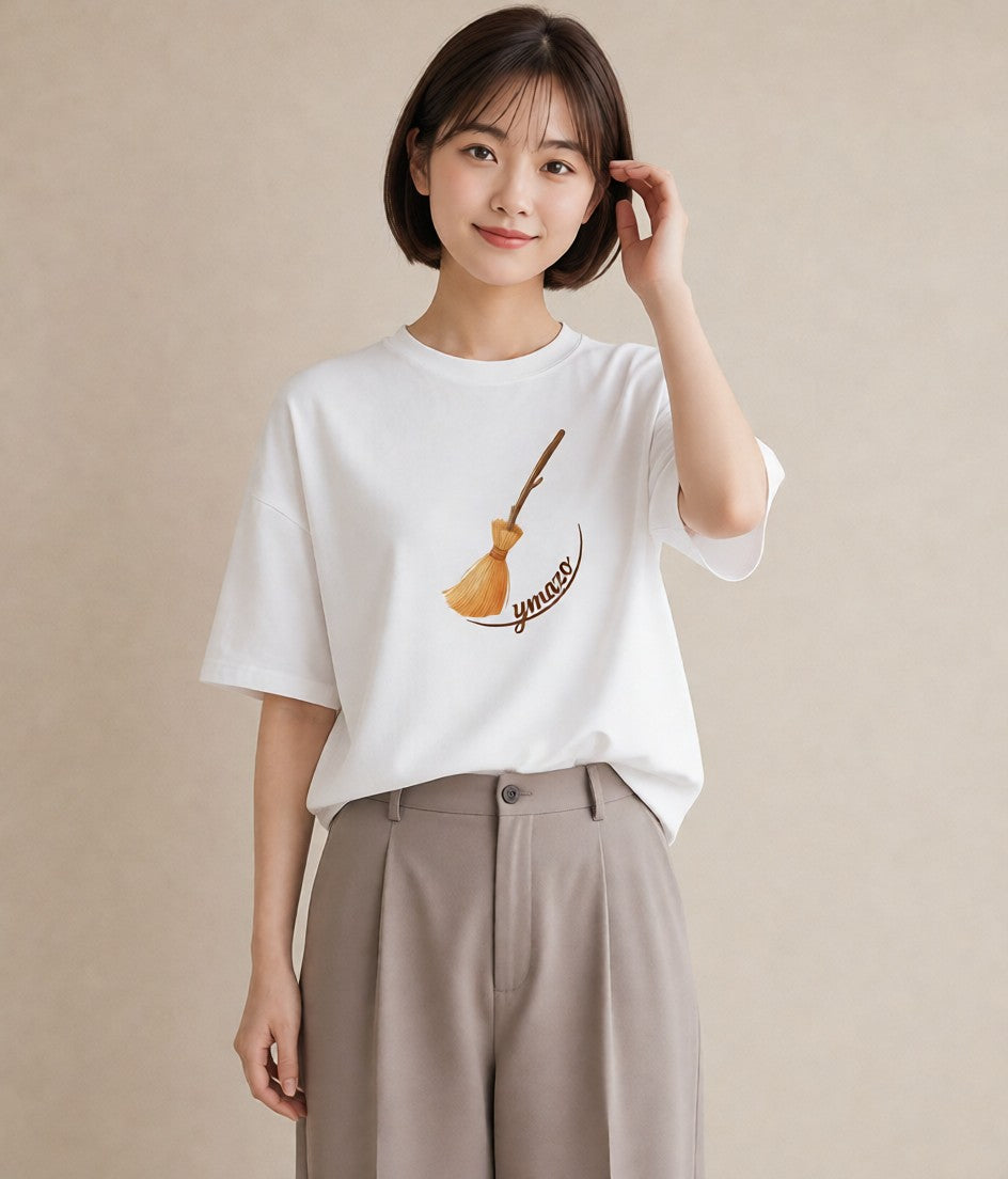 Tシャツ レディース 手鏡 アンティーク レトロ ナチュラル イラスト 個性的 クリスマス 旅行 白T YMAZO