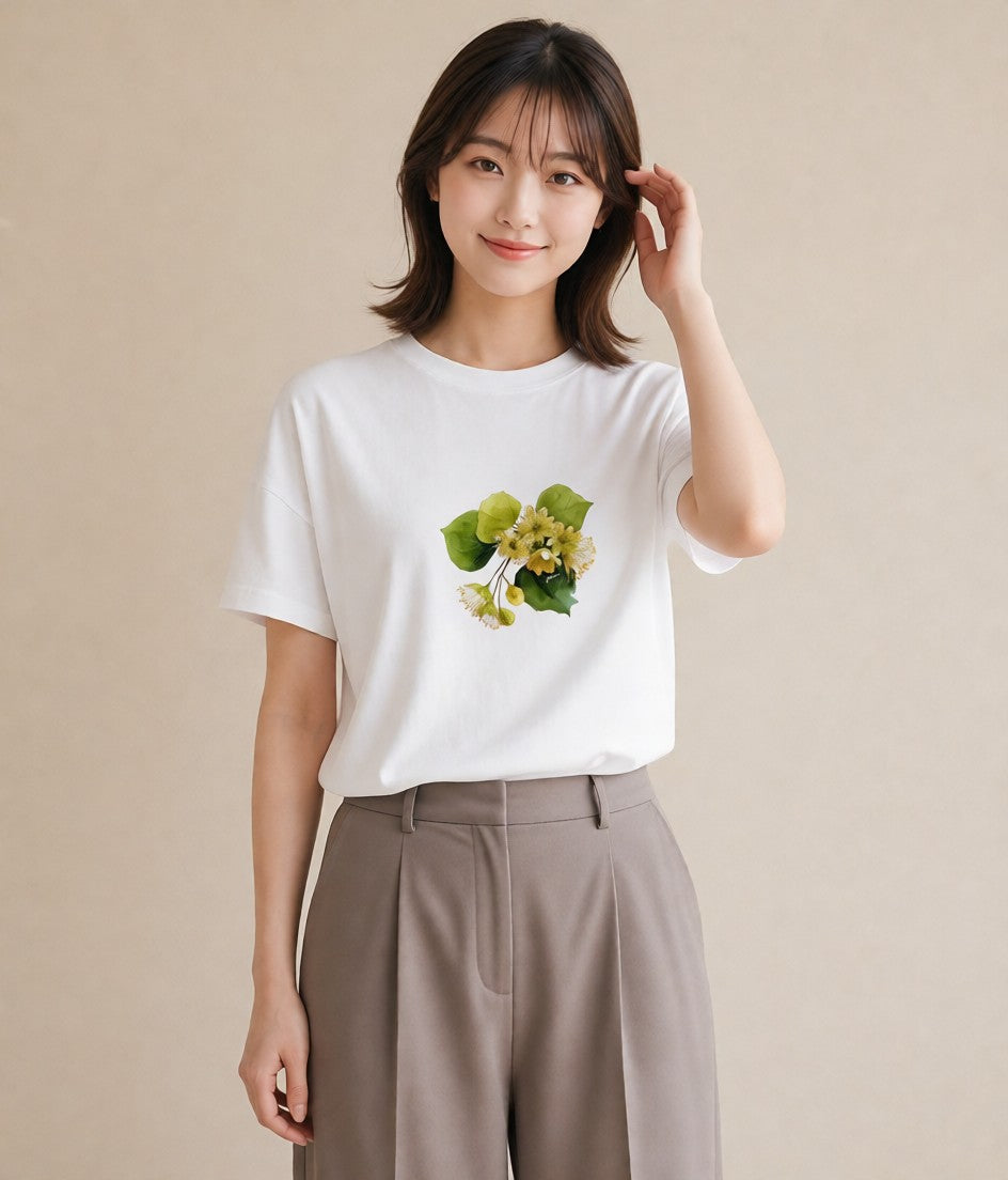 グラフィックTシャツ レディース クローバー 四つ葉 花 花柄 イラスト 韓国風 お揃い 親子 白T YMAZO