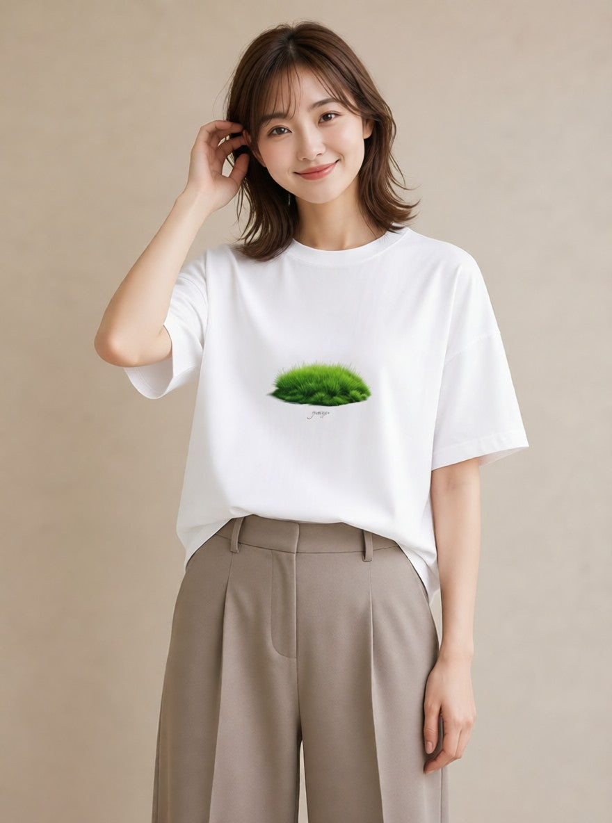 プリントTシャツ レディース 芝生 植物 ボタニカル イラスト きれいめカジュアル 親子 20代 白T YMAZO