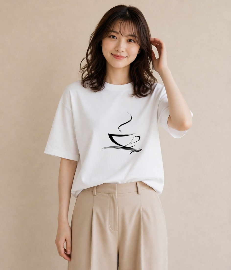 グラフィックTシャツ レディース コーヒー カフェ 珈琲 イラスト ヴィンテージ風 帰省 ラフ 白T YMAZO