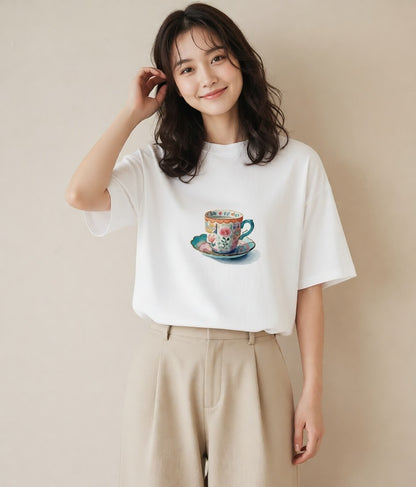 グラフィックTシャツ レディース エスプレッソ 食べ物 フード イラスト きれいめカジュアル 女性 旅行用 白T YMAZO