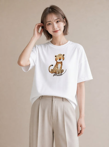 プリントTシャツ レディース ぶち猫 猫 ねこ イラスト 北欧風 通学 誕生日プレゼント 白T YMAZO
