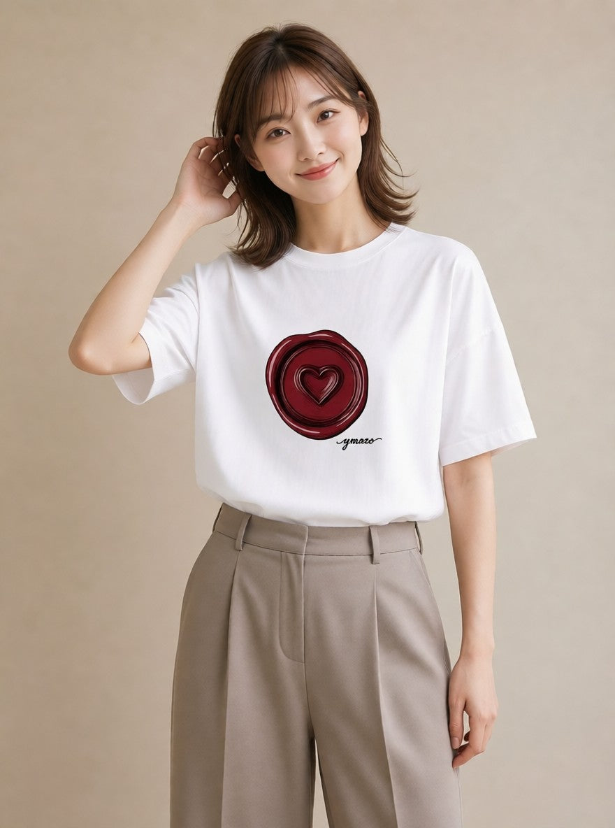 グラフィックTシャツ レディース 封蝋 手紙 アンティーク ナチュラル イラスト カフェコーデ ギフト 母の日 白T YMAZO