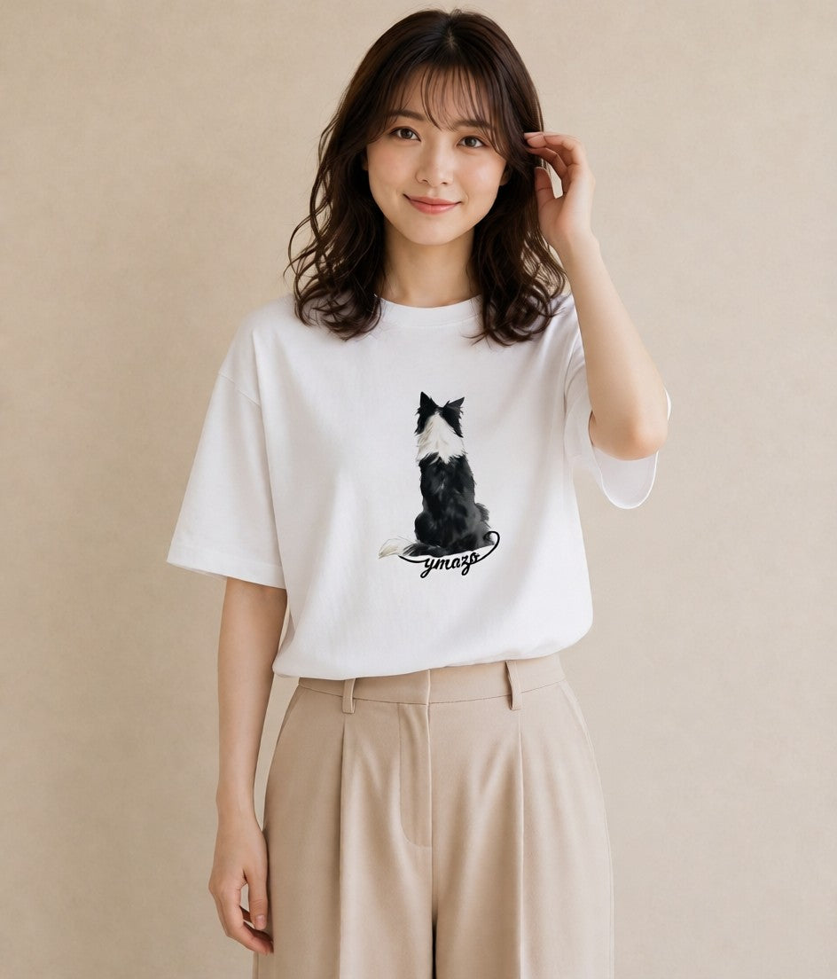 グラフィックTシャツ レディース ボーダーコリー 犬 いぬ イラスト 抜け感 誕生日プレゼント 綿100 白T YMAZO