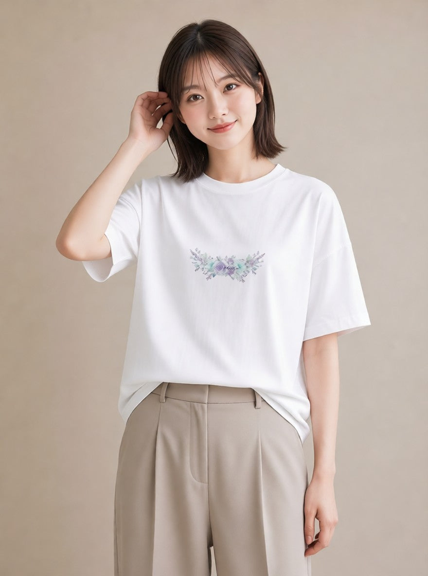 Tシャツ レディース 手鏡 アンティーク レトロ ナチュラル イラスト ポップ 女子会 お揃い 白T YMAZO