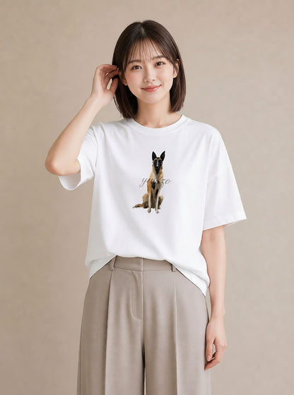 デザインTシャツ レディース ジャーマンシェパード 犬 いぬ イラスト 北欧風 カフェ巡り 女子会 白T YMAZO