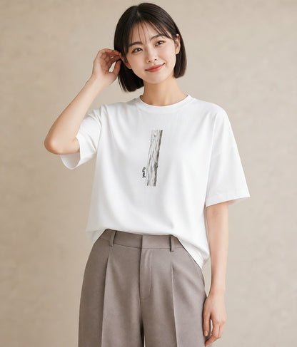 Tシャツ レディース 桟橋 水辺 波止場 ナチュラル アンティーク イラスト カジュアル 週末コーデ 敬老の日 白T YMAZO