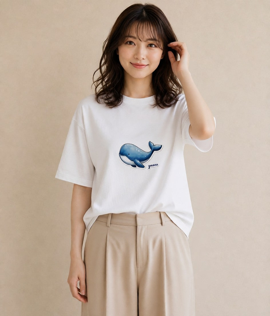 デザインTシャツ レディース シャチ 海の生き物 海 イラスト ユニーク 親子 20代 白T YMAZO