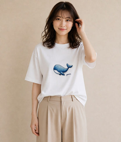 デザインTシャツ レディース シャチ 海の生き物 海 イラスト ユニーク 親子 20代 白T YMAZO