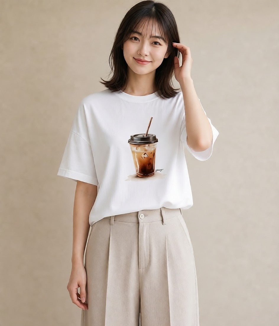 半袖Tシャツ レディース エスプレッソ 食べ物 フード イラスト ボタニカル ママ カフェ服 白T YMAZO
