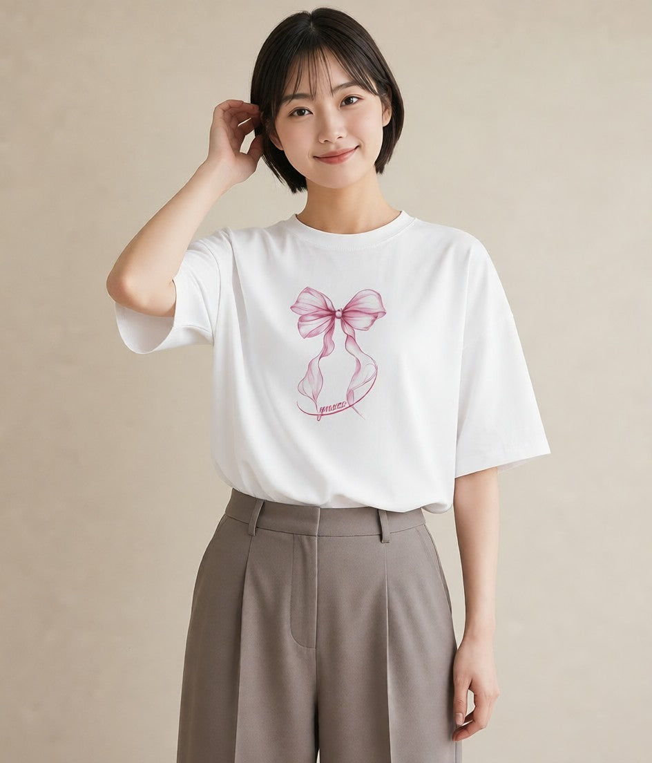 プリントTシャツ レディース バレエシューズ バレエ トウシューズ ナチュラル アンティーク イラスト ラフカジュアル 20代 カジュアルコーデ 白T YMAZO