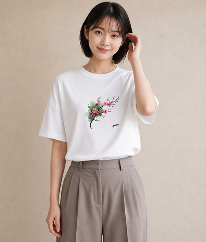 プリントTシャツ レディース さくら 桜 サクラ 花 花柄 イラスト 可愛い レイヤード 友達ギフト 白T YMAZO