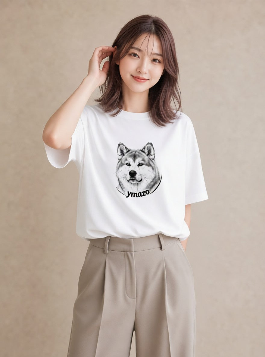 Tシャツ レディース 秋田犬 犬 いぬ イラスト ゆるかわ 旅行用 海 白T YMAZO