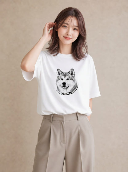 Tシャツ レディース 秋田犬 犬 いぬ イラスト ゆるかわ 旅行用 海 白T YMAZO