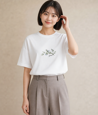 プリントTシャツ レディース 金木犀 花 花柄 イラスト 綿100 デート 白T YMAZO