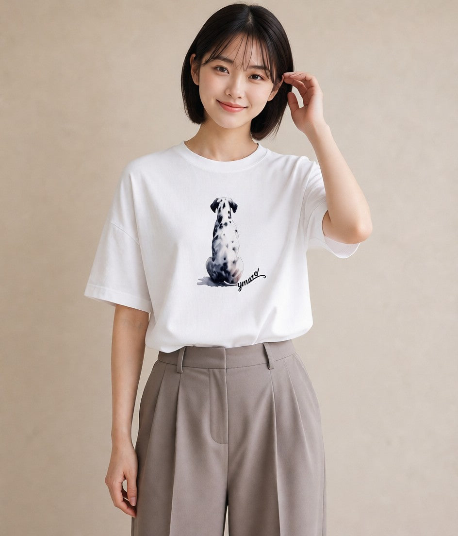 Tシャツ レディース ダルメシアン 犬 いぬ イラスト 休日コーデ 社会人 女性 白T YMAZO