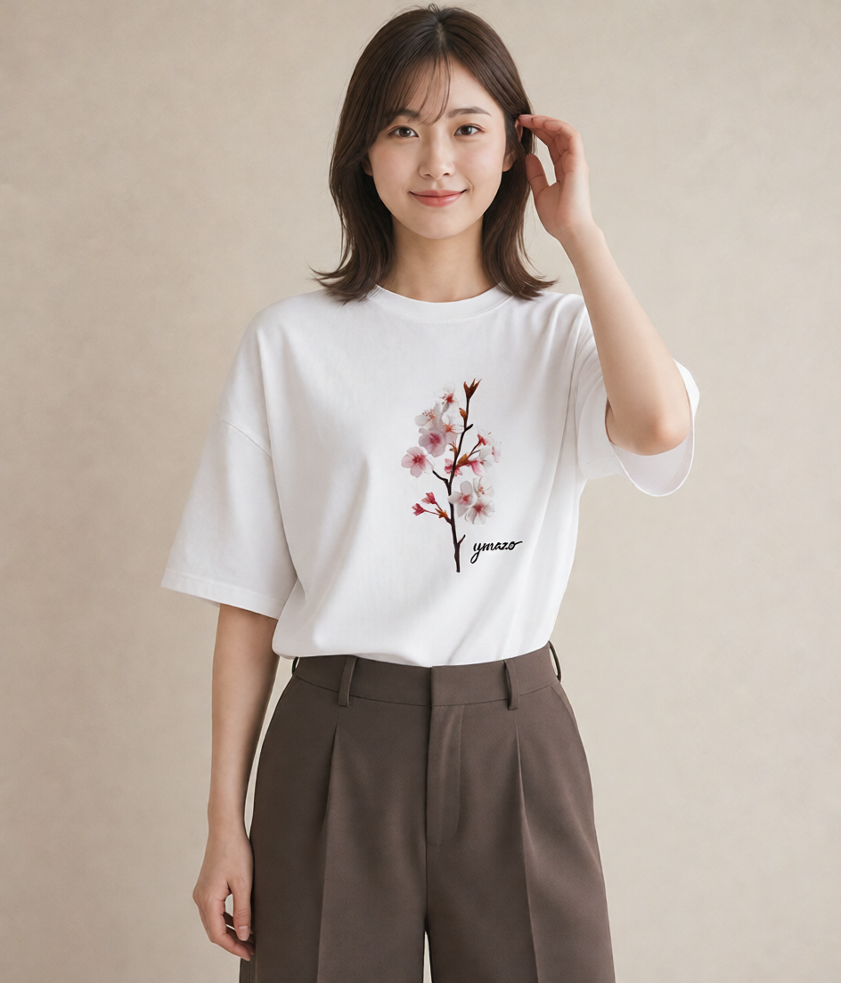 プリントTシャツ レディース さくら 桜 サクラ 花 花柄 イラスト 春服 ミセス 白T