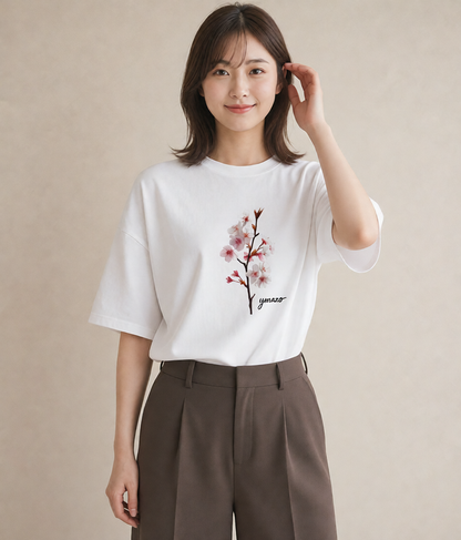 プリントTシャツ レディース さくら 桜 サクラ 花 花柄 イラスト 春服 ミセス 白T