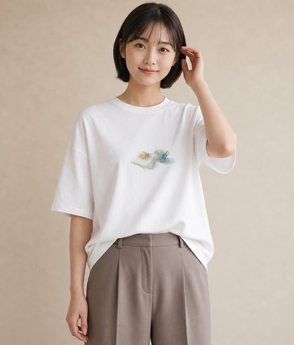 グラフィックTシャツ レディース クロワッサン 食べ物 フード イラスト 可愛い ギフト 母の日 白T YMAZO