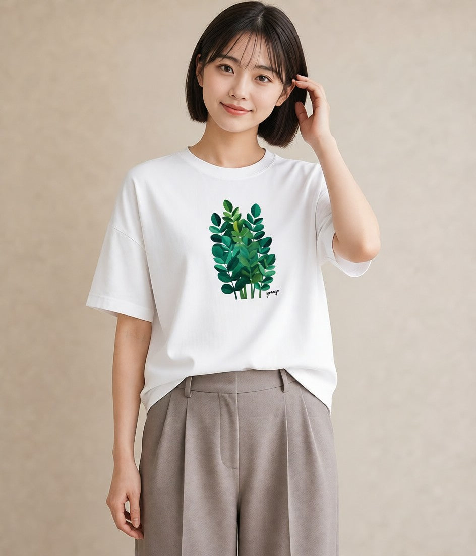 グラフィックTシャツ レディース つる 植物 ボタニカル イラスト 上品 ルームウェア ギフト 白T YMAZO