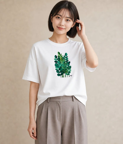 グラフィックTシャツ レディース つる 植物 ボタニカル イラスト 上品 ルームウェア ギフト 白T YMAZO