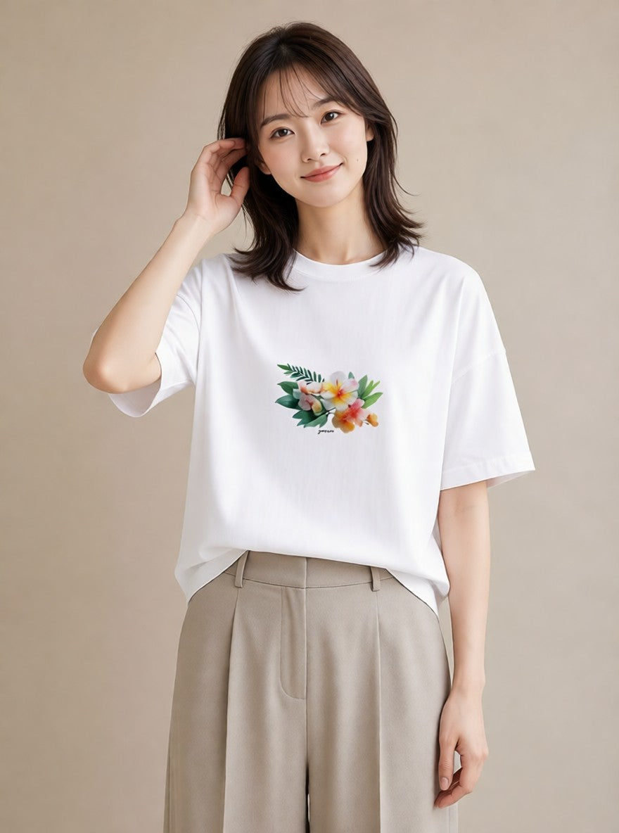 Tシャツ レディース ゆり 百合 花 花柄 イラスト 北欧風 旅行用 海 白T YMAZO