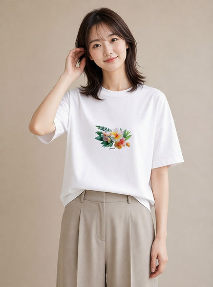 Tシャツ レディース ゆり 百合 花 花柄 イラスト 北欧風 旅行用 海 白T YMAZO