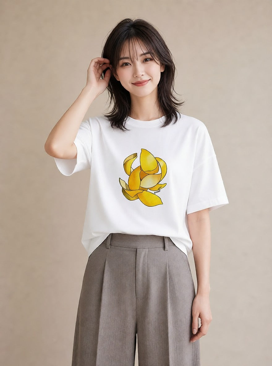 プリントTシャツ レディース レモン 檸檬 食べ物 フード イラスト こなれ感 公園 ママ 白T YMAZO