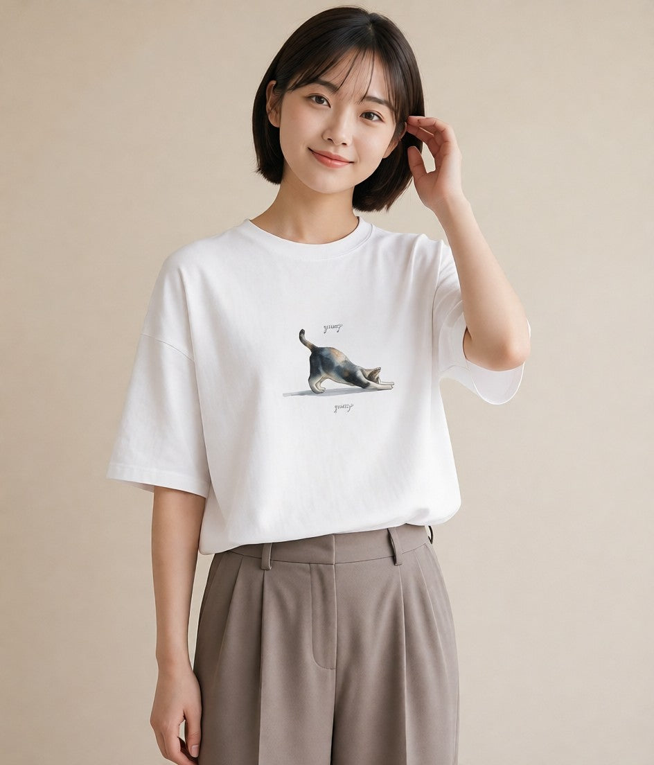 グラフィックTシャツ レディース スフィンクス 猫 ねこ イラスト 北欧風 お揃い 親子 白T YMAZO