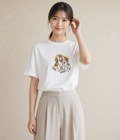 グラフィックTシャツ レディース ビーグル 犬 いぬ イラスト 個性的 敬老の日 ホワイトデー 白T YMAZO