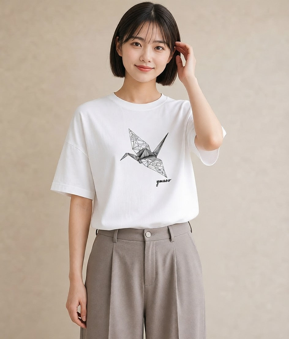 Tシャツ レディース 紙の船 水辺 ナチュラル アンティーク イラスト 休日コーデ 公園 ママ 白T YMAZO