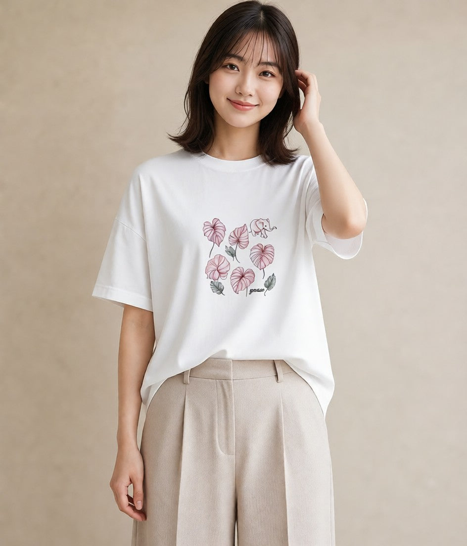 Tシャツ レディース モンステラ 植物 ボタニカル イラスト ラフカジュアル 旅行用 海 白T YMAZO