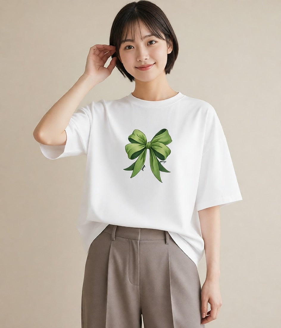 プリントTシャツ レディース リボン 蝶結び ナチュラル アンティーク イラスト シック 親子 20代 白T YMAZO