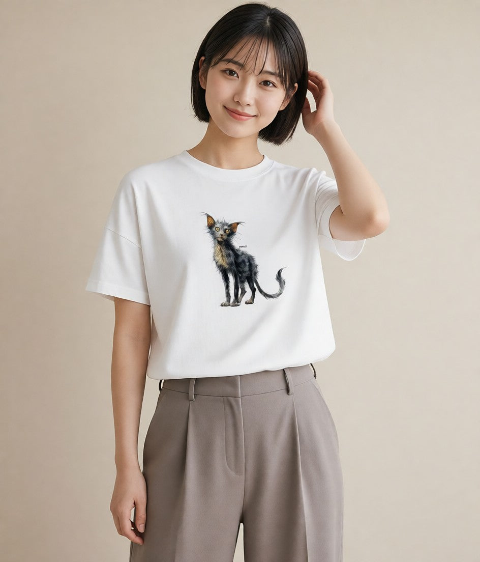 グラフィックTシャツ レディース メインクーン 猫 ねこ イラスト カフェコーデ 秋コーデ おしゃれギフト 白T YMAZO