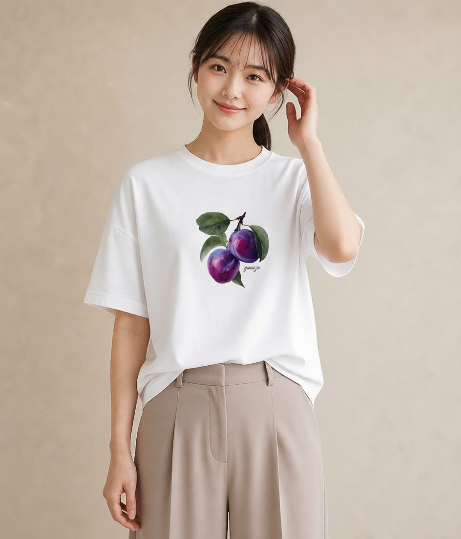 デザインTシャツ レディース 木の実 植物 ボタニカル イラスト レトロ 20代 カジュアルコーデ 白T YMAZO