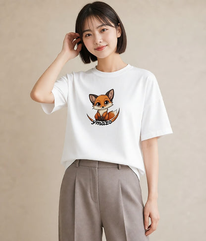 プリントTシャツ レディース きつね 動物 アニマル イラスト カジュアル 買い物 夏コーデ 白T YMAZO