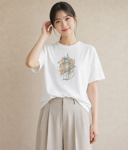 半袖Tシャツ レディース 風鈴 ガラス 夏 ナチュラル アンティーク イラスト ゆるかわ 旅行 母娘コーデ 白T YMAZO