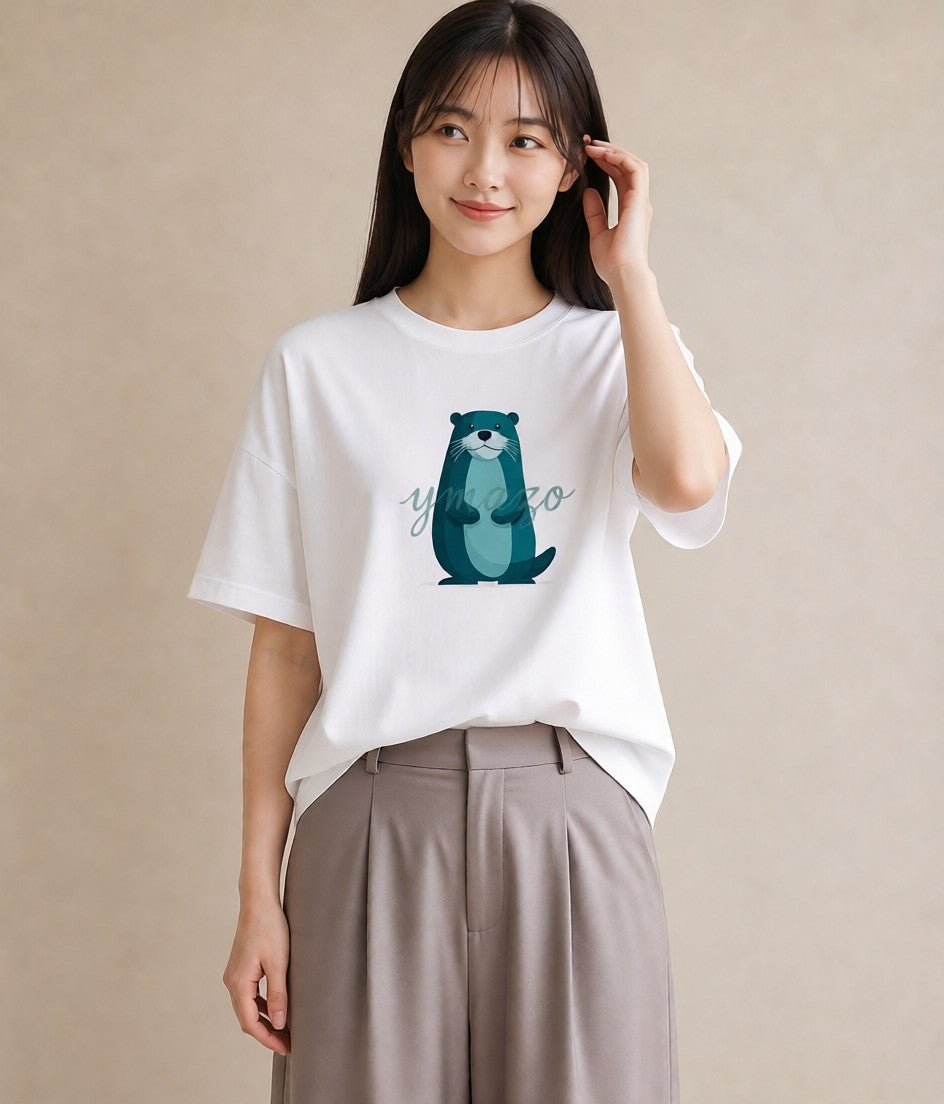 Tシャツ レディース ラッコ 動物 アニマル イラスト ユニーク 通学 誕生日プレゼント 白T YMAZO