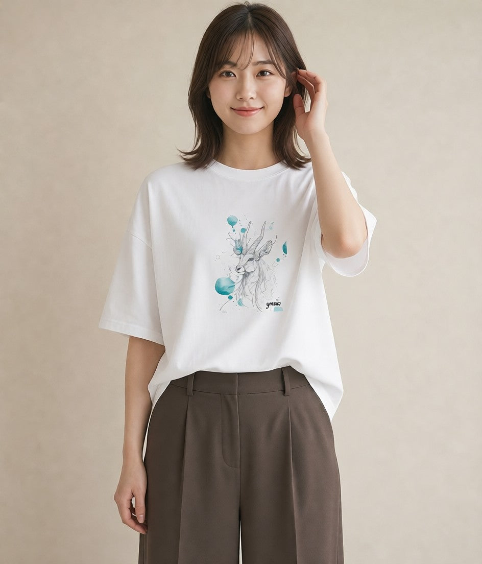 グラフィックTシャツ レディース 山羊座 星空 宇宙 イラスト カフェコーデ 春コーデ 姉妹 白T YMAZO