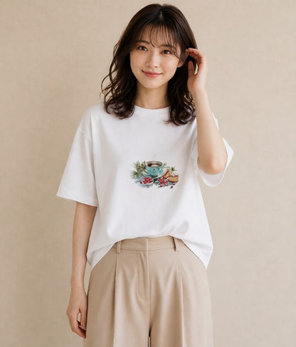 半袖Tシャツ レディース ハーブティー 食べ物 フード イラスト フェミニン ギフト 母の日 白T YMAZO