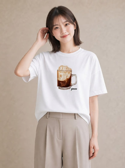 半袖Tシャツ レディース ミルク 食べ物 フード イラスト 韓国風 社会人 女性 白T YMAZO