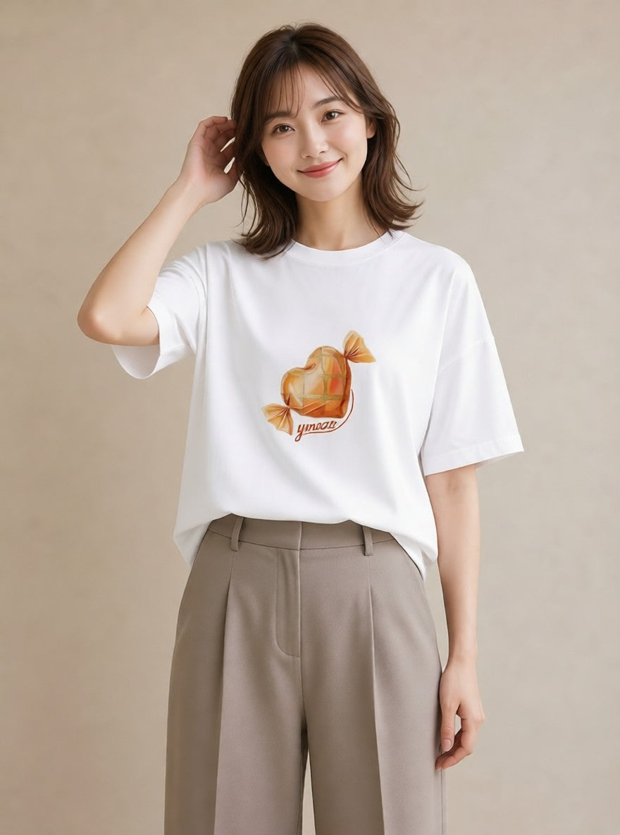 Tシャツ レディース キャンディ 食べ物 フード イラスト モード ペアコーデ 秋コーデ 白T YMAZO