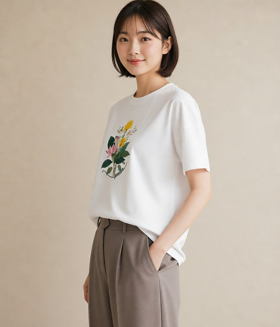 デザインTシャツ レディース 花 花柄 イラスト 上品 母娘コーデ 自分用 白T