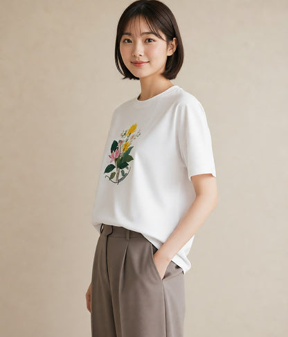 デザインTシャツ レディース 花 花柄 イラスト 上品 母娘コーデ 自分用 白T