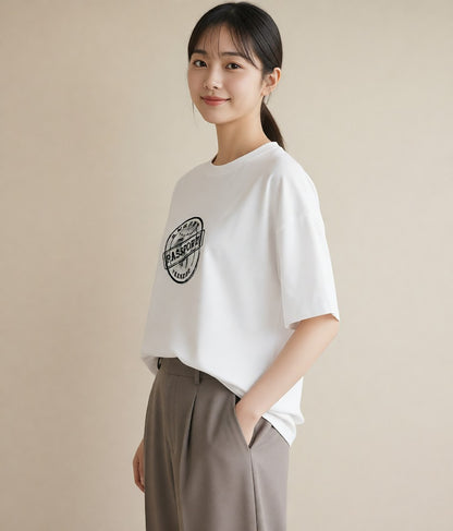 Tシャツ レディース 旅 トラベル スタンプ イラスト フェミニン 母の日 ビーチ 白T YMAZO