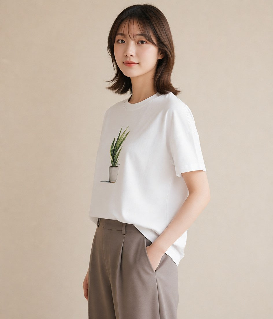 デザインTシャツ レディース 観葉植物 植物 ボタニカル イラスト ナチュラル 敬老の日 ホワイトデー 白T YMAZO