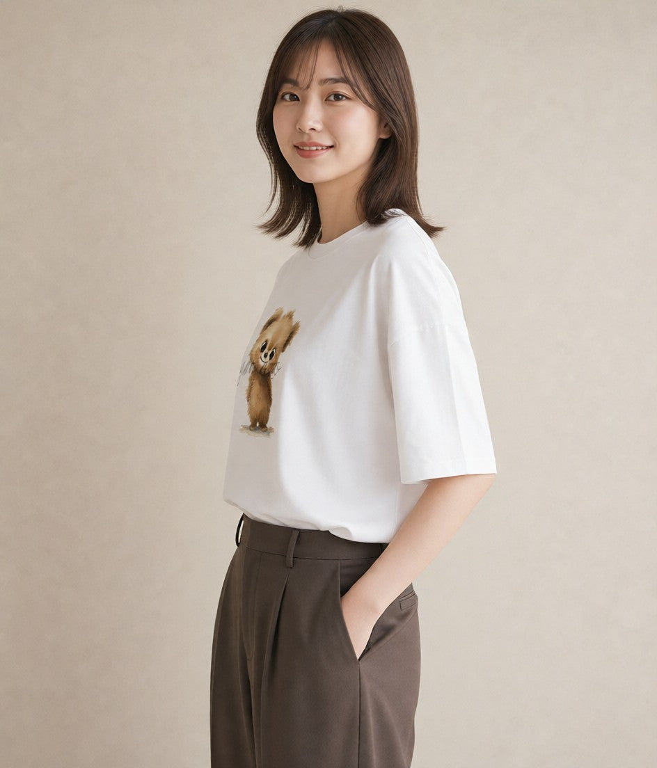 Tシャツ レディース くま クマ ベア 動物 アニマル イラスト きれいめ ルームウェア ギフト 白T YMAZO