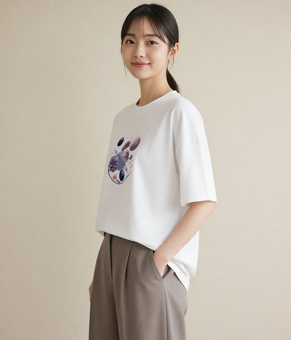 グラフィックTシャツ レディース 牡羊座 星空 宇宙 イラスト カジュアルコーデ 買い物 白T YMAZO